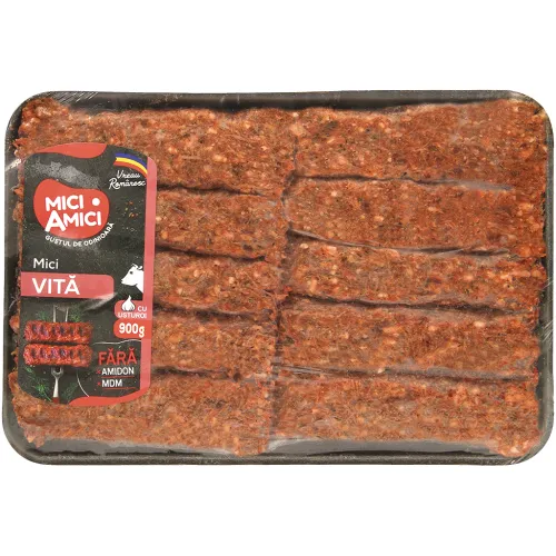 Röllchen aus Hackfleischzubereitung Mici Vita mit Rindfleisch, mit zugesetztem Trinkwasser, mit Fleischaroma, tiefgefroren