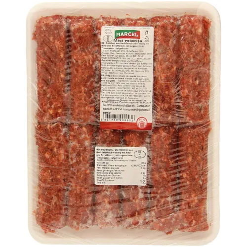 Röllchen aus Hackfleischzubereitung mit Rind- und Schaffleisch Mici Miorita - Marcel, mit zugesetztem Trinkwasser, tiefgefroren