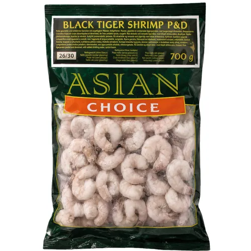 Black Tiger Shrimp P&D - Rohe geschälte und entdärmte Garnelen mit zugefügtem Wasser, glasiert, tiefgefroren 26/30