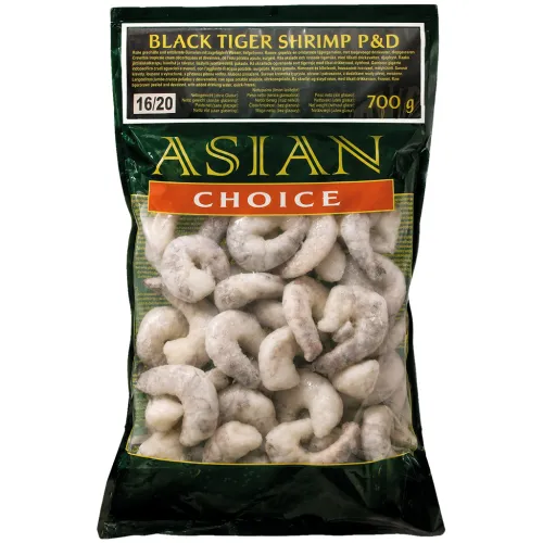 Black Tiger Shrimp P&D - Rohe geschälte und entdärmte Garnelen mit zugefügtem Wasser, glasiert, tiefgefroren 16/20