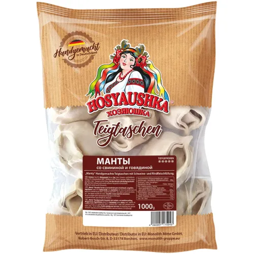 Манты ручной лепки с начинкой из свинины и говядины. Замороженные.