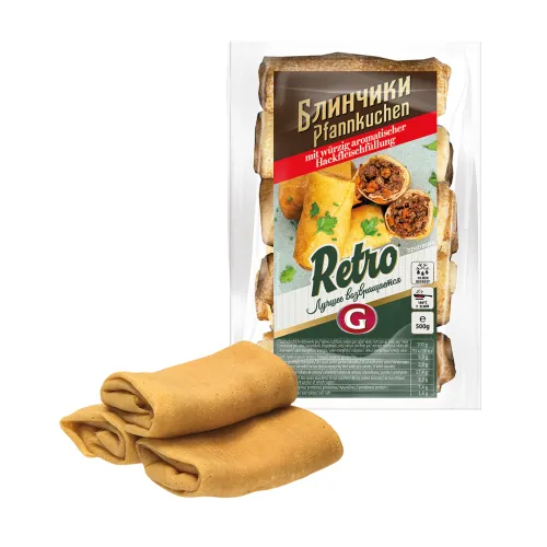Pfannkuchen mit gebratener Schweinefleischfuellung, tiefgefroren