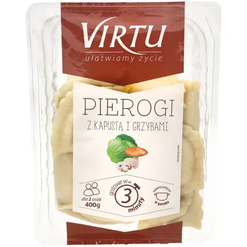 Teigtaschen Pierogi, garfertig, gefüllt mit Sauerkraut, Butterpilzen und Champignons