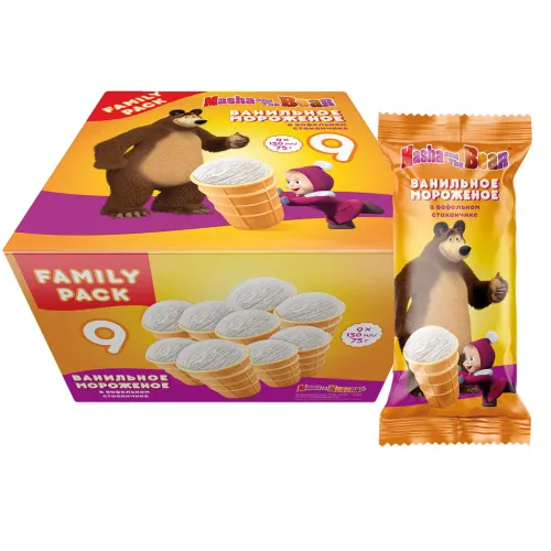 Eis mit Vanillegeschmack Masha and the Bear im Waffelbecher 9x130ml