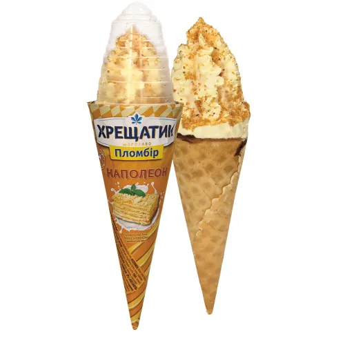 KRESHATIK Napoleon Eiscreme mit Blätterteigtortegeschmack im Waffelhörnchen