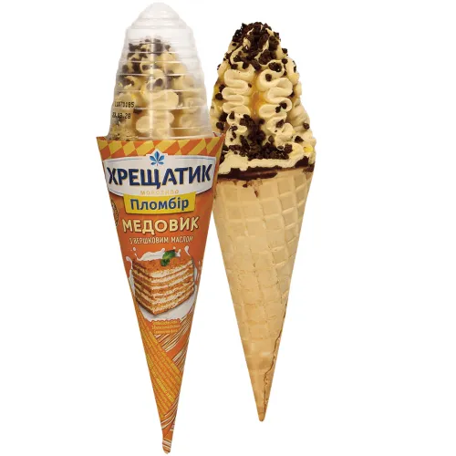 KRESHATIK Medovik Eiscreme mit Honigkuchengeschmack im Waffelhörnchen