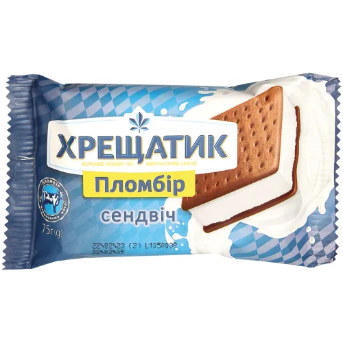 КРЕШАТИК Мороженое со вкусом ванили между двумя печеньями с какао