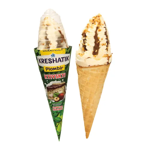 KRESHATIK KYIVSKYI Eiscreme  mit Vanille- und Haselnussgeschmack, Hasel- und Erdnussfüllung 11,4% und karamellisierten Haselnüssen 3,6%, in kakaohalt