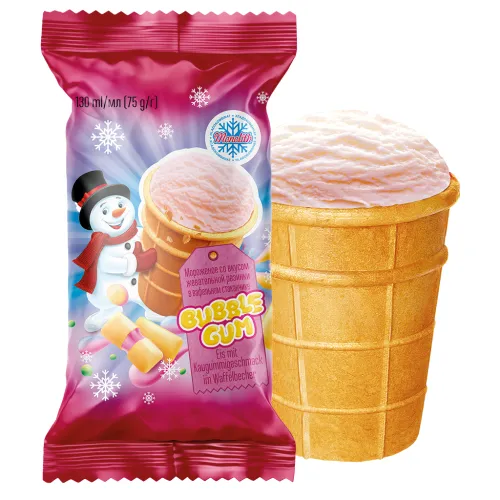Мороженое со вкусом жевательной резинки  Bubble Gum в вафельном стаканчике