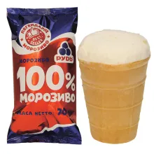 100% - Мороженое со вкусом ванили в вафе..