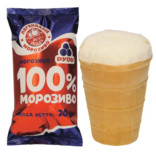 100% - Мороженое со вкусом ванили в вафельном стаканчике