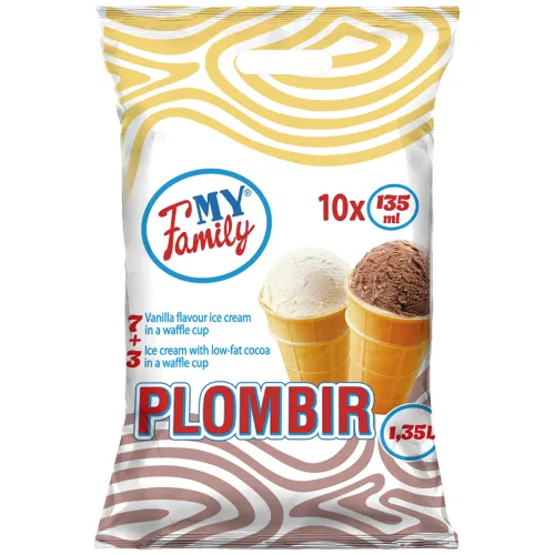 MY FAMILY Mischung aus Eiscreme mit Vanille-Geschmack im Waffelbecher (7x 125ml) und Eiscreme mit fettarmem Kakao, im Waffelbecher (3x 125ml)