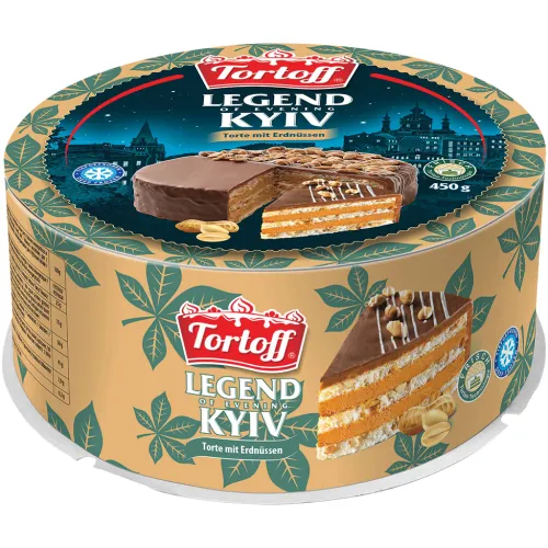 TORTOFF Torte Legend of Evening Kyiv mit Creme 46,7%, mit Erdnüssen und Fettglasur dekoriert, tiefgefroren