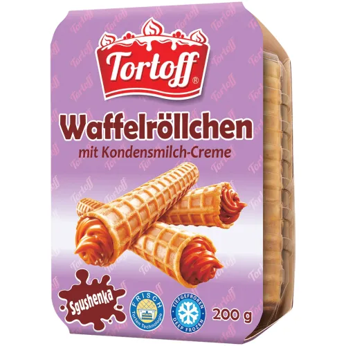 TORTOFF Gefüllte Waffelröllchen mit Kondensmilch-Creme 48%, tiefgefroren