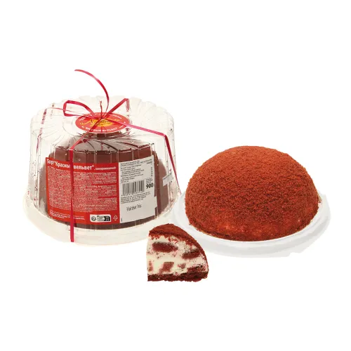 Kuppeltorte Red Velvet mit 24% Frischkäsecreme und 24% weißer Cremezubereitung, tiefgefroren