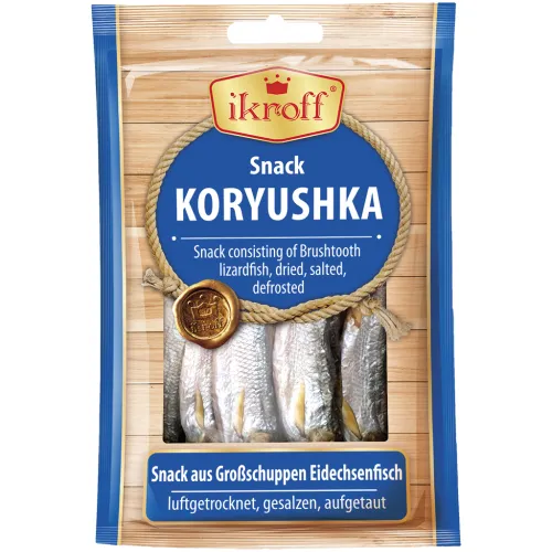 IKROFF Snack aus Großschuppen Eidechsenfisch, luftgetrocknet, gesalzen, aufgetaut