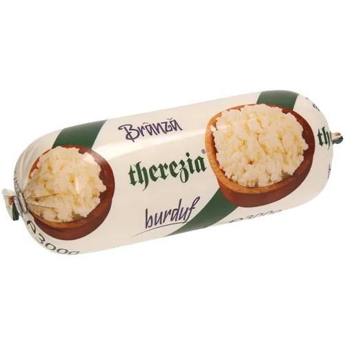Traditioneller rumänischer Käse Branza de Burduf aus Käse aus Kuhmilch und Käse aus Schafmilch, Fettstufe