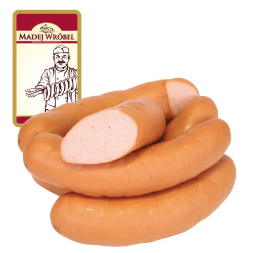 Brühwurstchen Parowkowa delikatna z szynki, fein zerkleinert mit Wasserzusatz, geräuchert