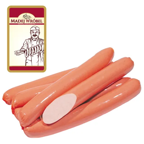 Feinzerkleinertes Erzeugnis Parowki slaskie aus Schweinefleisch, Hähnchenseparatorenfleisch und Putenfleisch, mit Zusatz von Trinkwasser, Stärke, Sojaeiweiß, gebrüht.