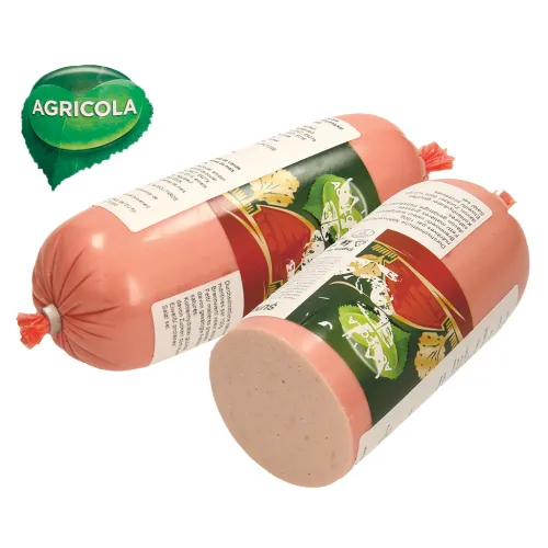 Agricola-Sunca de pui Feinzerkleinerte Brühwurst aus Hähnchenfleisch mit Zusatz von Maiseiweißhydralysat und Wasser. Wursthülle nicht essbar.