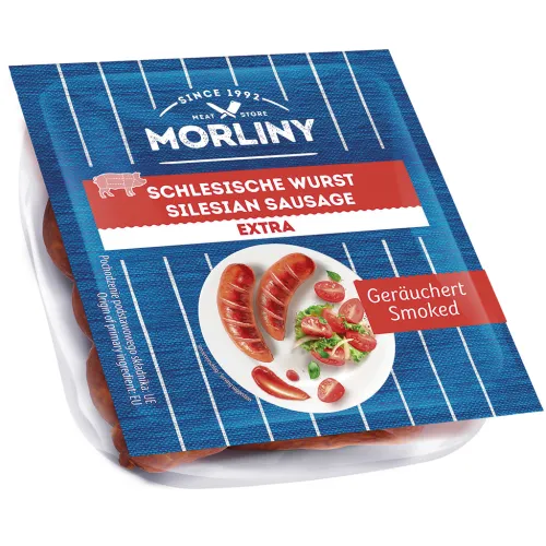 Schlesische Wurst. Wurst aus Schweinefleisch, mittelgrob zerkleinert, geräuchert und gebrüht.