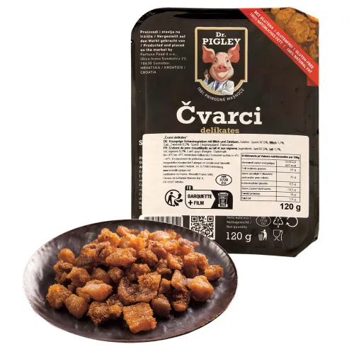 Cvarci delikates - Knusprige Schweinegrieben mit Milch und Zwiebeln