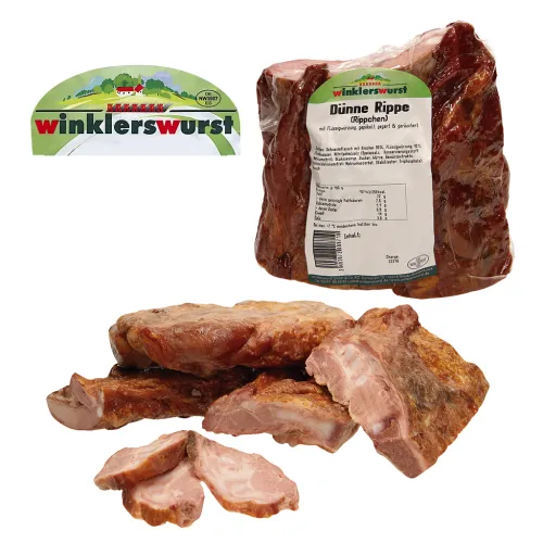 Dünne Rippe (Rippchen) mit Flüssigwürzung, gepökelt, gegart und geräuchert
