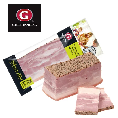 Gekochter Schweinebauch Grudinka s tschesnokom Osobaja mit Knoblauch, gepökelt