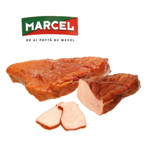 Fleischerzeugnis Pastrama de porc, gepökelt, gegart und geräuchert, mit Sojaeiweißisolat, Erbseneiweißhydrolisat  und Milcheiweiß