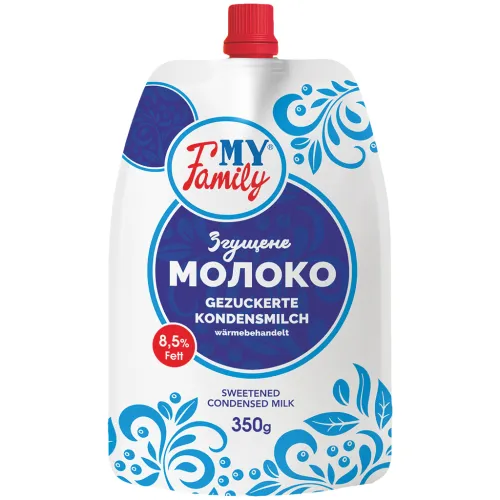 MY FAMILY Gezuckerte Kondensmilch, wärmebehandelt, 8,5% Fett, 20% fettfreie Milchtrockenmasse.