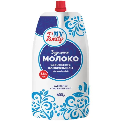 MY FAMILY Gezuckerte Kondensmilch, wärmebehandelt, 8,5% Fett, 20% fettfreie Milchtrockenmasse.