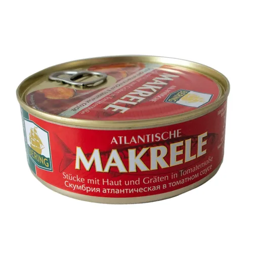 Makrele - Stücke mit Haut und Gräten in Tomatensoße