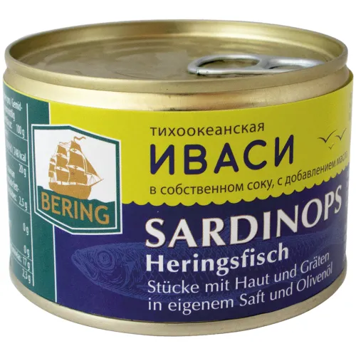 Иваси тихоокеанская - кусочки с кожей и костями в собственном соку, с добавлением масла