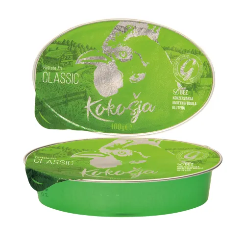 Kokosja classic Aufstrich mit Hühnerfleisch mit Zusatz von Milcheiweiß und Eiklar. Sterilisierte Konserve.