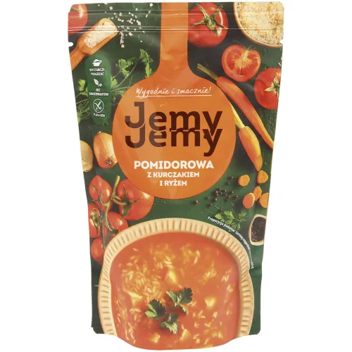 Pomidorowa Tomatensuppe mit Reis und Hähnchen. Sterilisiert.