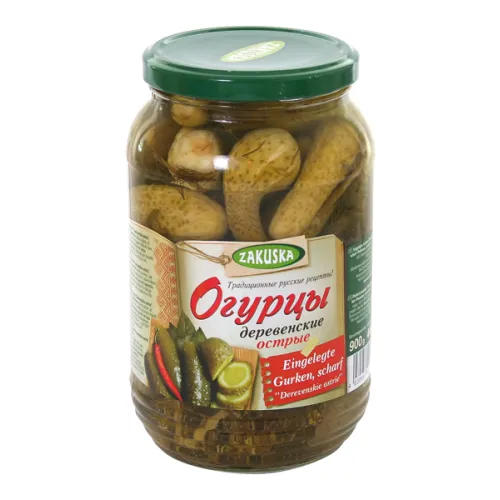 Eingelegte Gurken Derevenskie ostrie, scharf