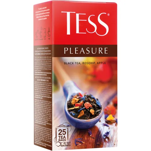 Чёрный чай с ароматом яблока и шиповника TESS Pleasure 25 x 1,5 гр