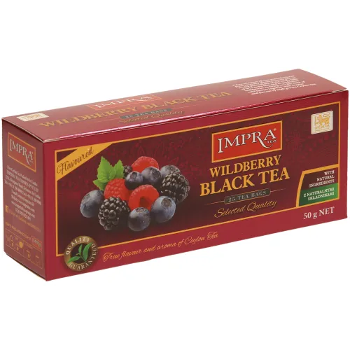Wildberry Black Tea - Aromatisierter Schwarzer Tee Ceylon Broken Orange Pekoe Fannings mit Waldbeeren und Hibiskus, mit Erdbeergeschmack