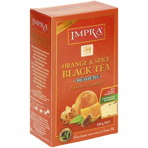 Orange and Spice Black Tea - Aromatisierter Schwarzer Tee Ceylon Orange Pekoe mit Orangenstückchen und Gewürzen, mit Orangen- und Masala-Chai-Geschmack