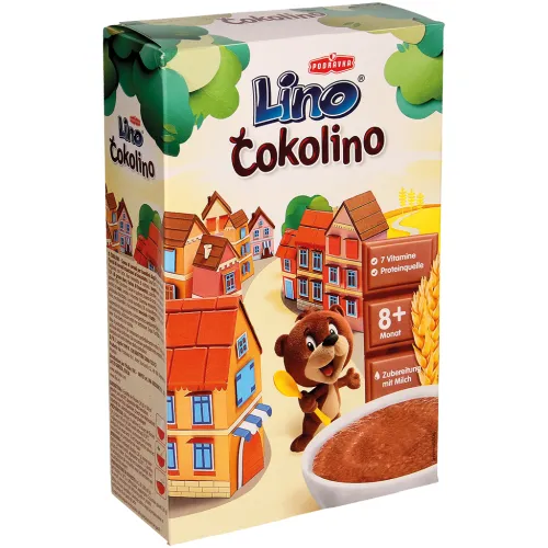 Getreidebrei ab dem vollendeten 8.Lebensmonat Lino Cokolino. Instant Getreideflocken mit Schokoladengeschmack und Vitaminen.