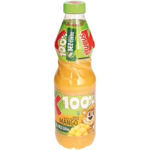 Aromatisiertes Getränk Apfel-Banane-Karotte-Mango mit Fruchtsaft aus Fruchtsaftkonzentrat und Frucht- & Gemüse-Mark, teilweise aus konzentriertem Fruchtmark. Angereichert mit Vitamin C. Pasteurisiert.