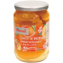 Ungeschälte Pfirsiche, halbe Frucht, gez.. Ungeschälte Pfirsiche, halbe Frucht, gez..