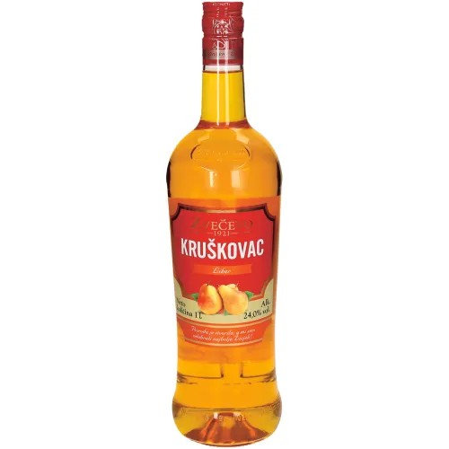 Kruskovac Likör mit Birnengeschmack. Aromatisiert. Mit Farbstoffen, 24% vol.