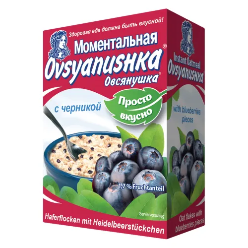 Каша овсяная быстрого приготовления с черникой и сахаром