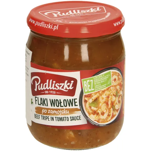 Flaki wołowe po zamoysku - Rinderkutteln in tomatenhaltiger Sauce. Sterilisiert.