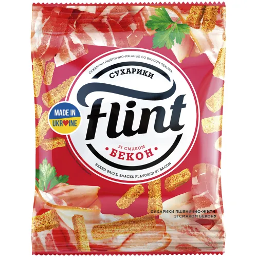 Flint- Сухарики из пшеничного хлеба со вкусом бекона и ароматом дыма