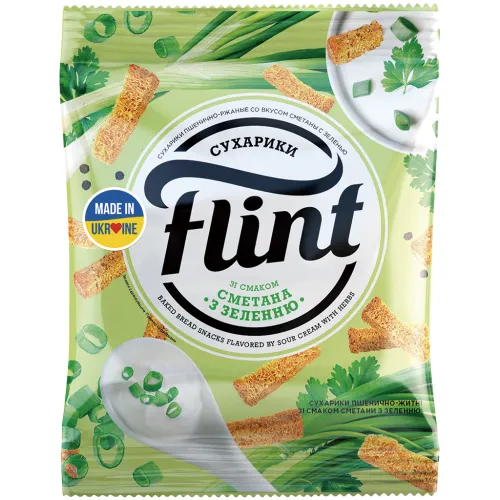 Flint- Сухарики из пшеничного хлеба  со вкусом сметаны с зеленью