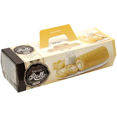 Bisquit-Rolle mit Cremefuellung Swiss Roll Weißschoko
