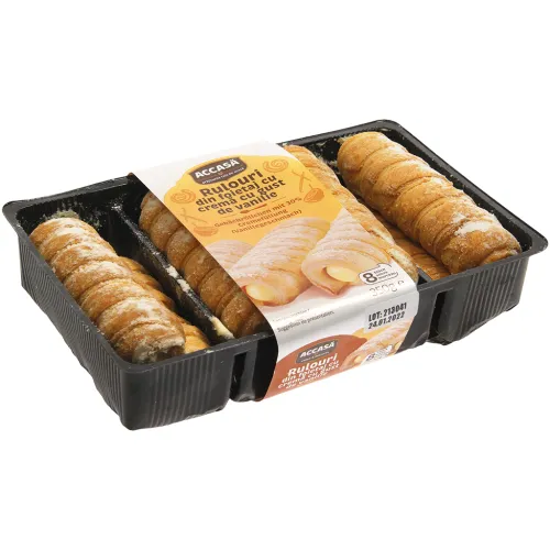 Gebäckröllchen mit 30% Cremefüllung (Vanillegeschmack) Rulouri din foietaj cu crema cu gust de vanilie