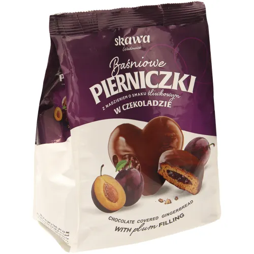 Pierniczki o smaku sliwkowym Lebkuchen-Herzen in Schokolade mit gezuckerter Fruchtfüllung (29%) mit Pflaumengeschmack.